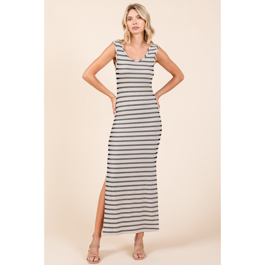 Mittoshop Striped Scoop Neck Sleeveless Maxi Dress Apparel and Accessories