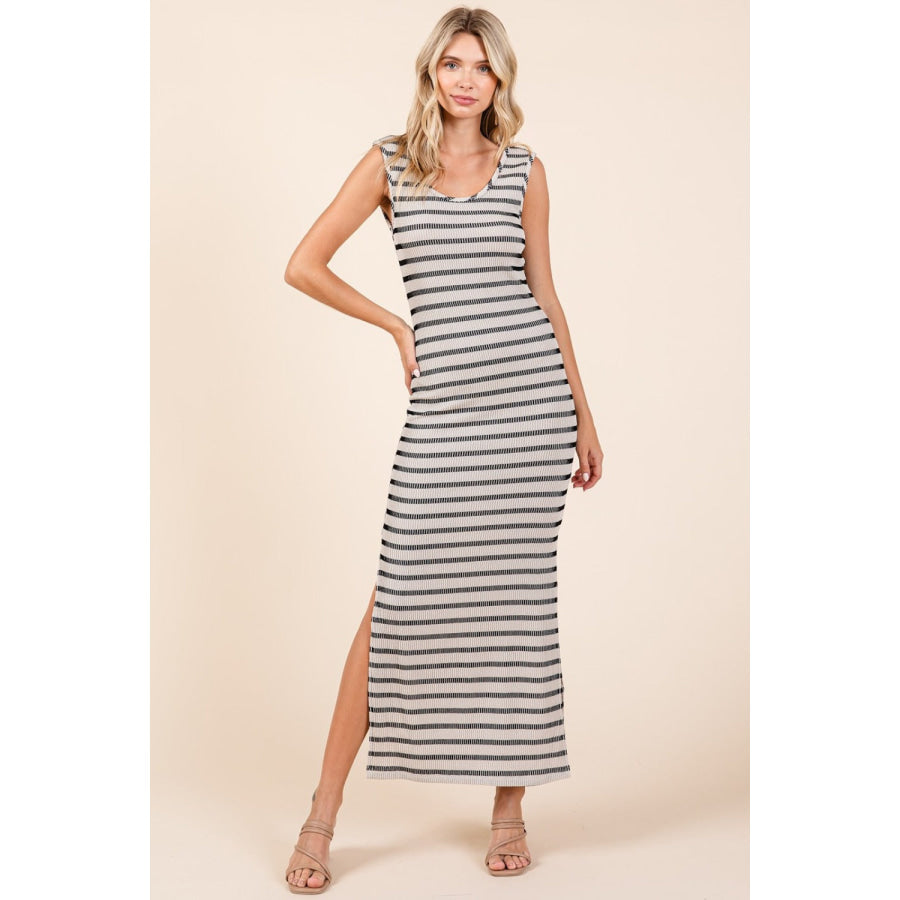 Mittoshop Striped Scoop Neck Sleeveless Maxi Dress Apparel and Accessories