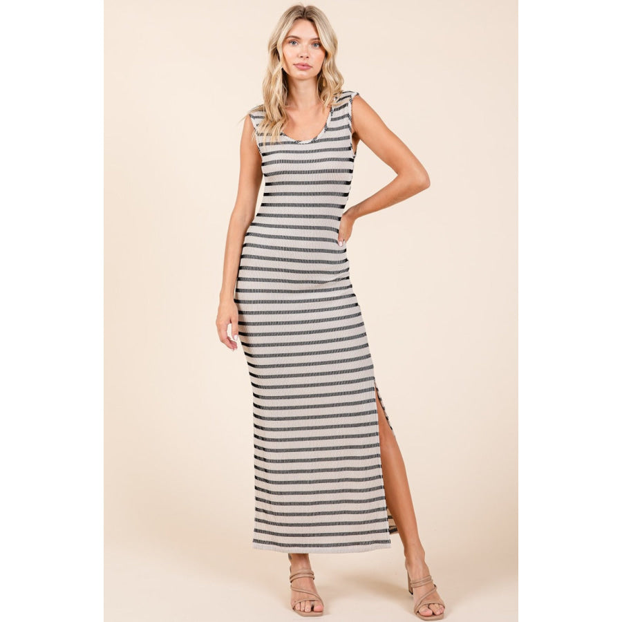 Mittoshop Striped Scoop Neck Sleeveless Maxi Dress Ivory / S Apparel and Accessories