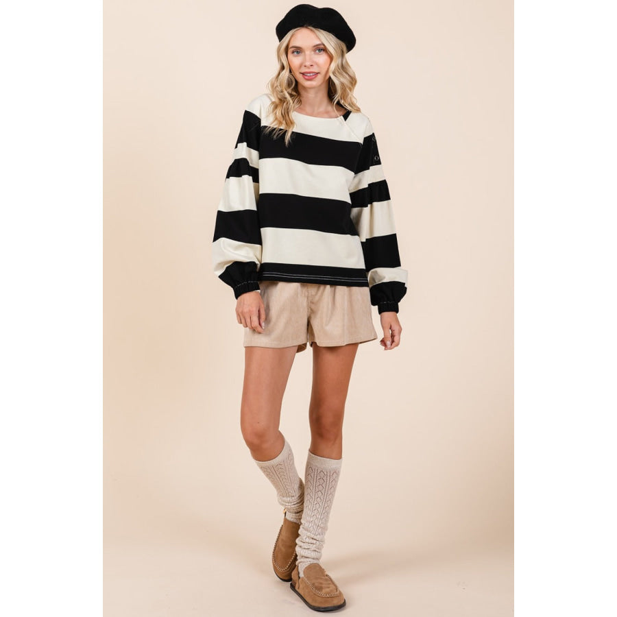 Mittoshop Striped Snap Shoulder Long Sleeve T-Shirt Apparel and Accessories