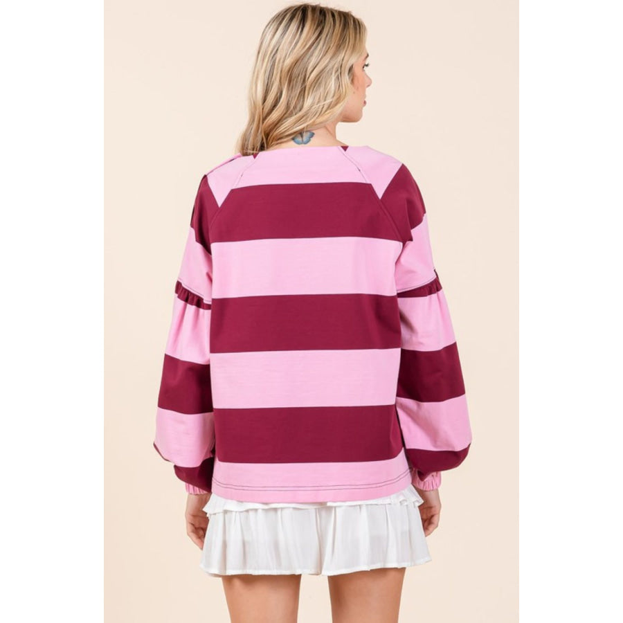 Mittoshop Striped Snap Shoulder Long Sleeve T-Shirt Apparel and Accessories