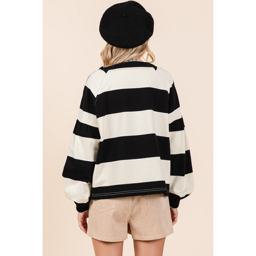 Mittoshop Striped Snap Shoulder Long Sleeve T-Shirt Apparel and Accessories