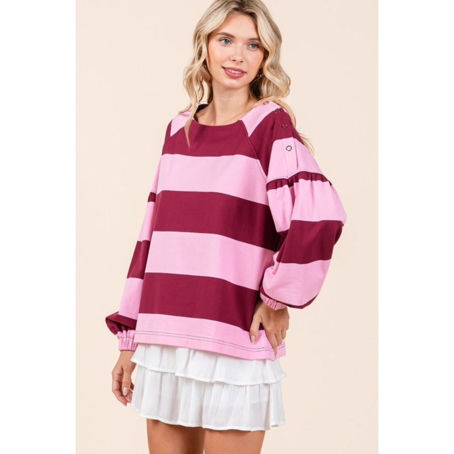 Mittoshop Striped Snap Shoulder Long Sleeve T-Shirt Apparel and Accessories