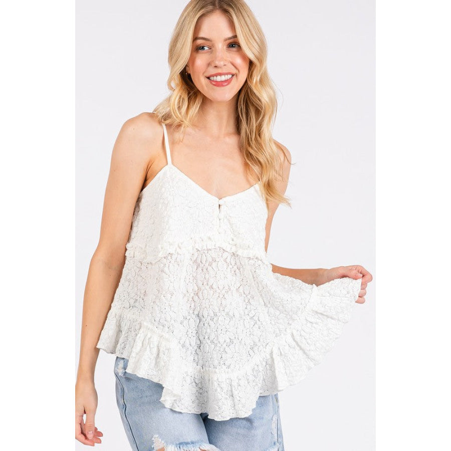 Mittoshop Textured V-Neck Cami White / S Apparel and Accessories