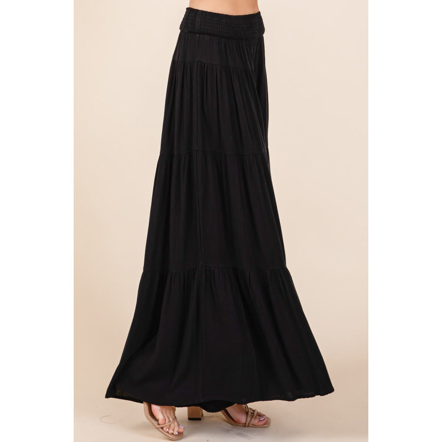 Mittoshop Tier Detail Smocked Elastic Waist Wide Leg Pants Apparel and Accessories