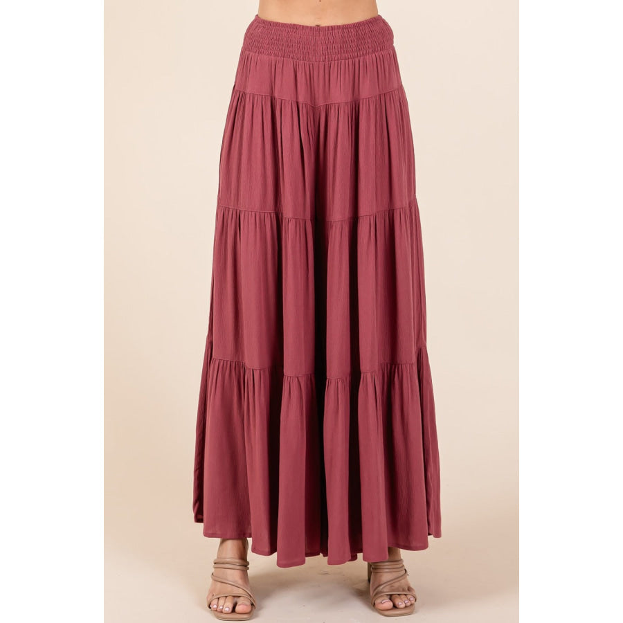 Mittoshop Tier Detail Smocked Elastic Waist Wide Leg Pants Apparel and Accessories