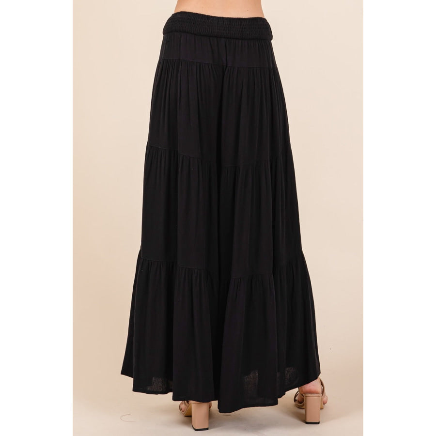 Mittoshop Tier Detail Smocked Elastic Waist Wide Leg Pants Apparel and Accessories