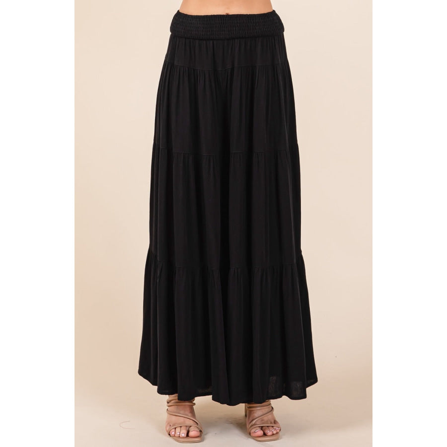 Mittoshop Tier Detail Smocked Elastic Waist Wide Leg Pants Apparel and Accessories