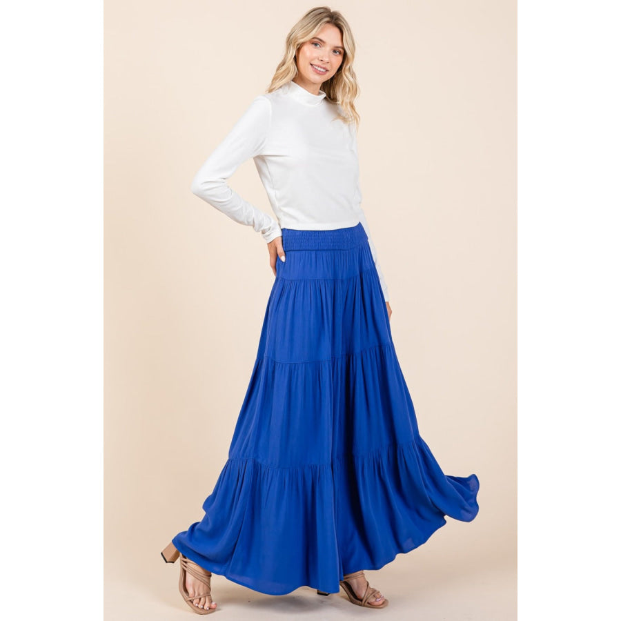 Mittoshop Tier Detail Smocked Elastic Waist Wide Leg Pants Apparel and Accessories