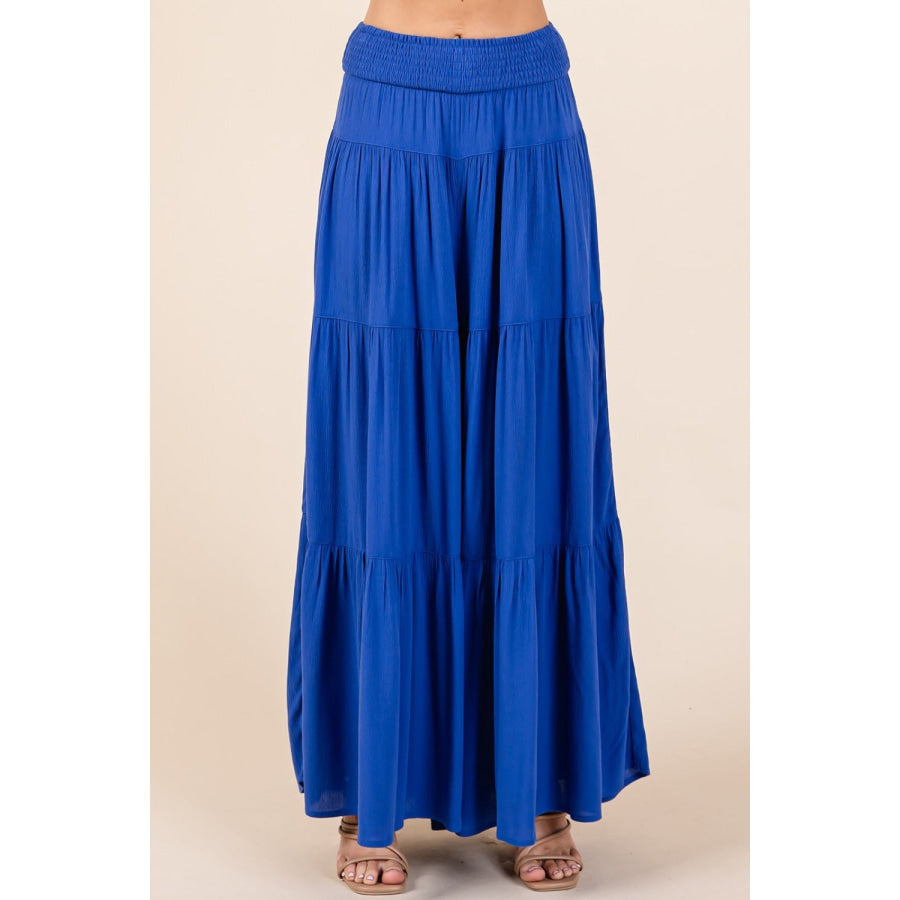 Mittoshop Tier Detail Smocked Elastic Waist Wide Leg Pants Apparel and Accessories