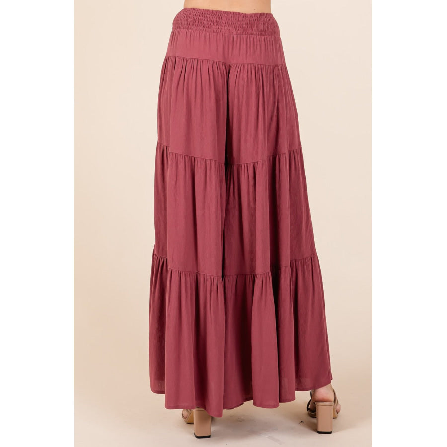 Mittoshop Tier Detail Smocked Elastic Waist Wide Leg Pants Apparel and Accessories