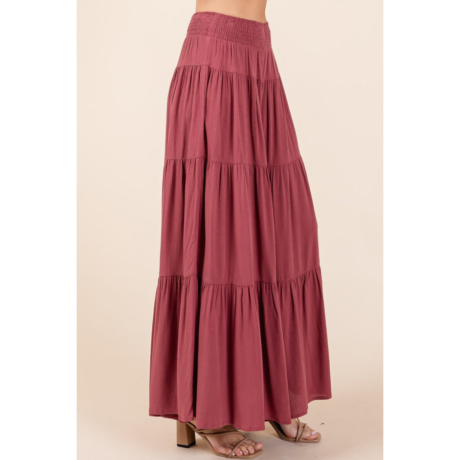 Mittoshop Tier Detail Smocked Elastic Waist Wide Leg Pants Apparel and Accessories