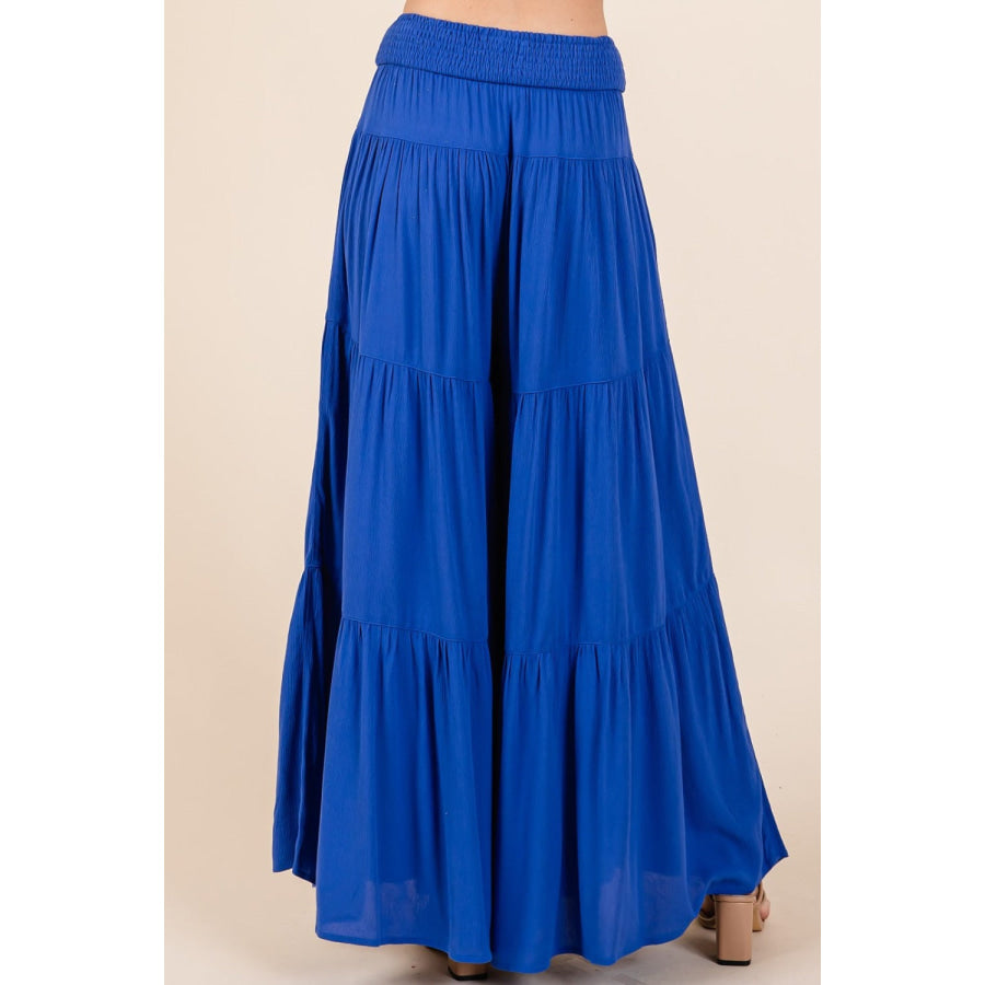 Mittoshop Tier Detail Smocked Elastic Waist Wide Leg Pants Apparel and Accessories