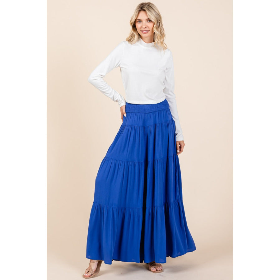 Mittoshop Tier Detail Smocked Elastic Waist Wide Leg Pants Cobalt / S Apparel and Accessories