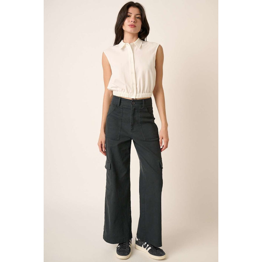 Mittoshop Wide Leg High Waist Pants with Cargo Pockets Apparel and Accessories