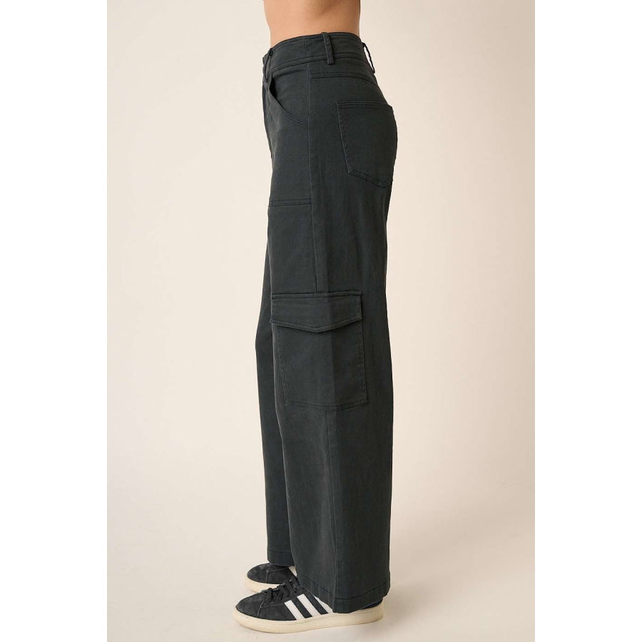 Mittoshop Wide Leg High Waist Pants with Cargo Pockets Apparel and Accessories