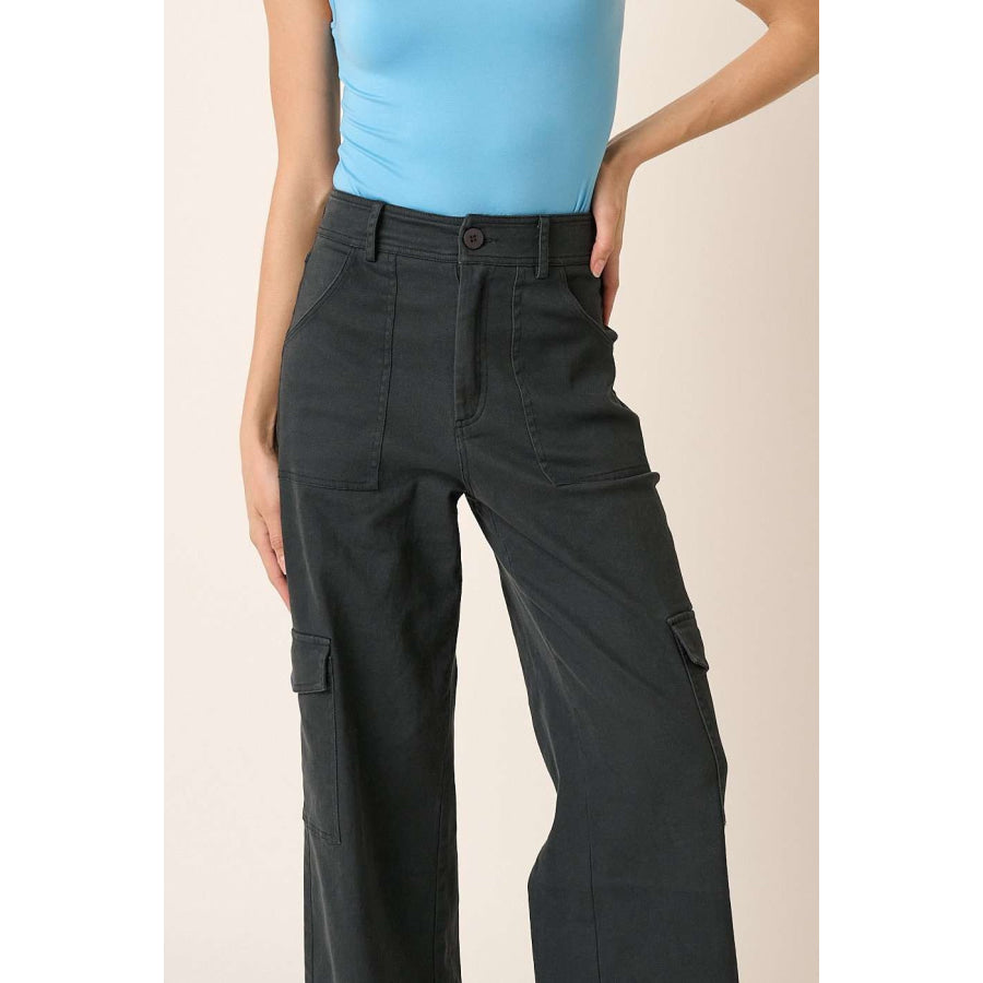 Mittoshop Wide Leg High Waist Pants with Cargo Pockets Apparel and Accessories