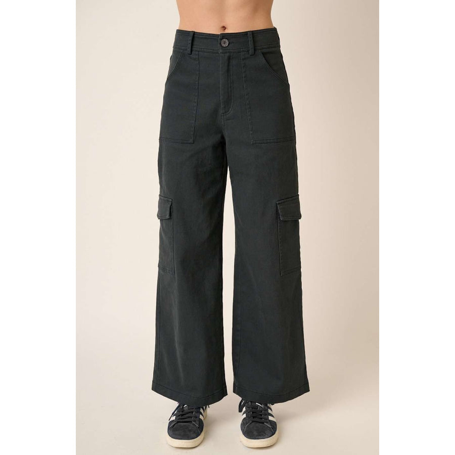 Mittoshop Wide Leg High Waist Pants with Cargo Pockets Black / S Apparel and Accessories