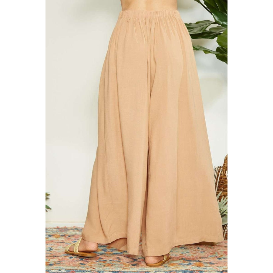 Mittoshop Wrap Pleating Detail Wide Leg Pants Sand / S Apparel and Accessories