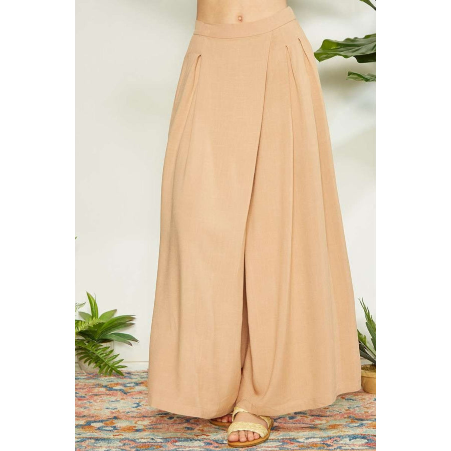 Mittoshop Wrap Pleating Detail Wide Leg Pants Sand / S Apparel and Accessories