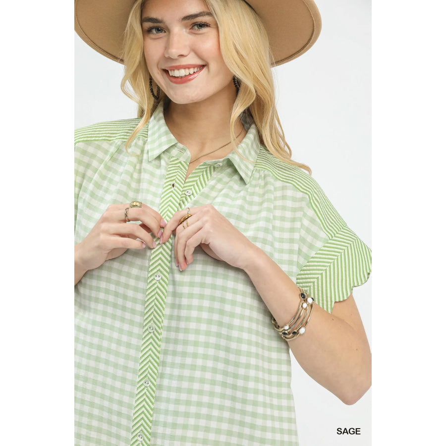 Mixed Gingham Short Sleeve Shirt Apparel and Accessories