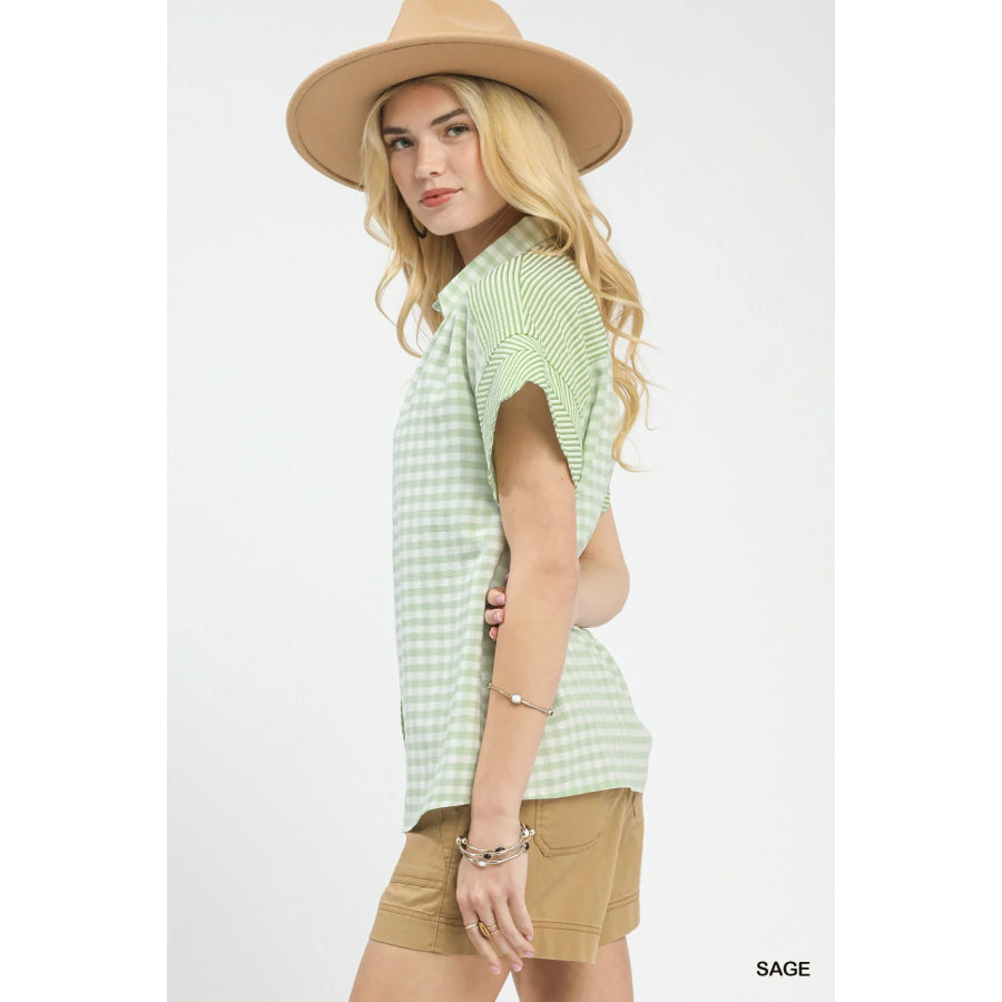 Mixed Gingham Short Sleeve Shirt Apparel and Accessories