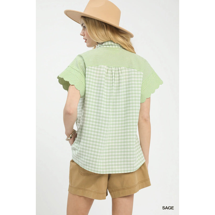 Mixed Gingham Short Sleeve Shirt Apparel and Accessories