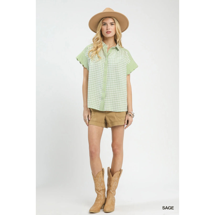 Mixed Gingham Short Sleeve Shirt Apparel and Accessories