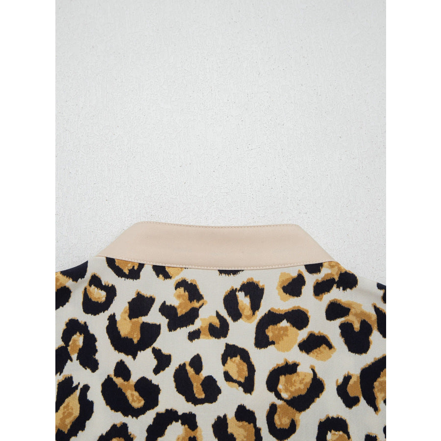 Mixed Leopard Patchwork 3/4 Sleeve Loose Shirt Apparel and Accessories