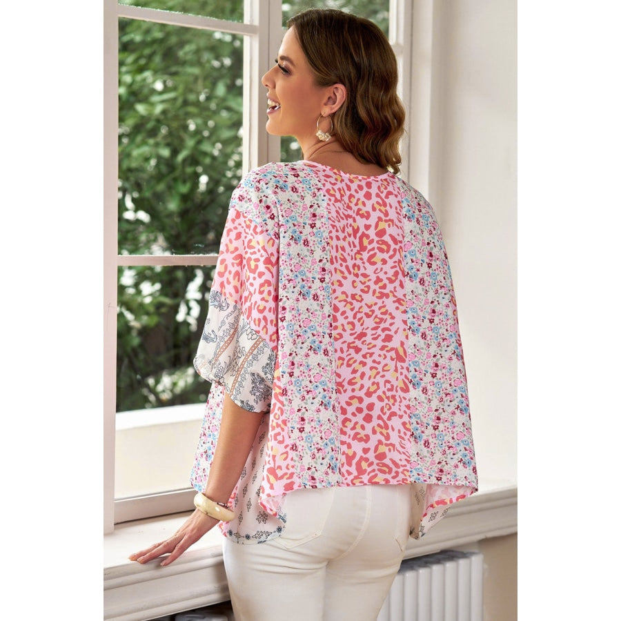 Mixed Print V-Neck Blouse Floral / S