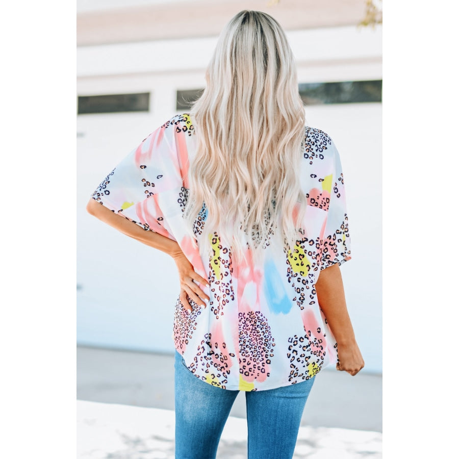 Mixed Print V-Neck Half Sleeve Top