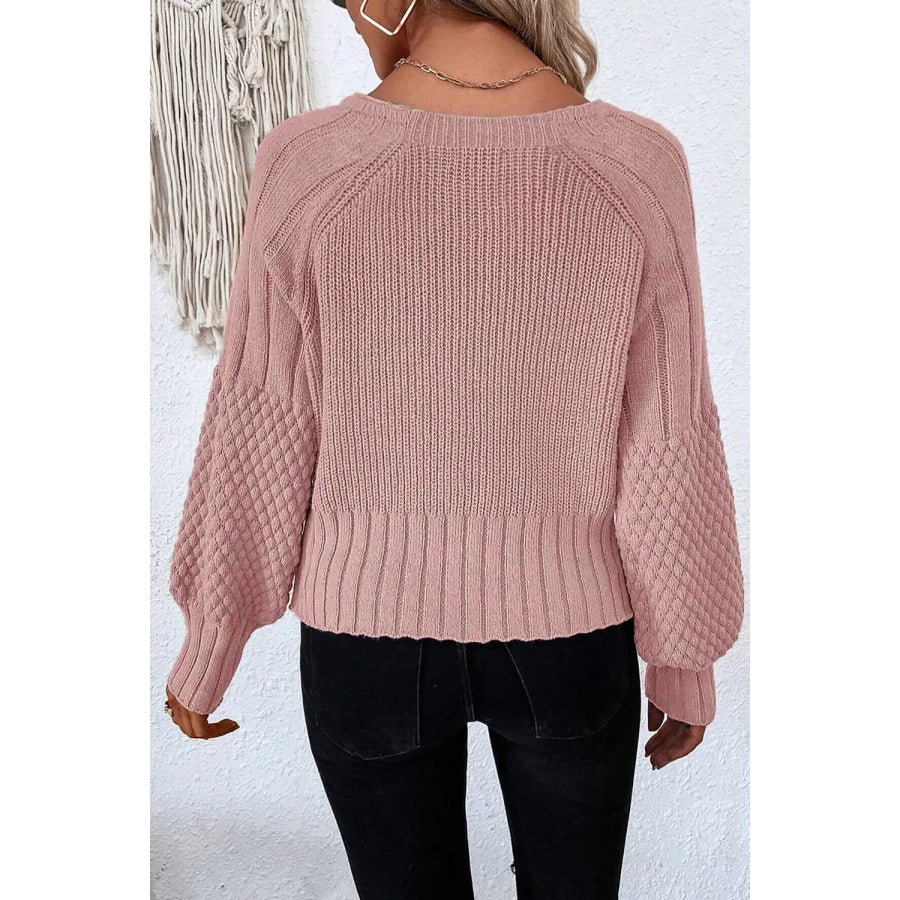 Mixed Texture Knit Button V Neck Sweater Cardigan Apparel and Accessories