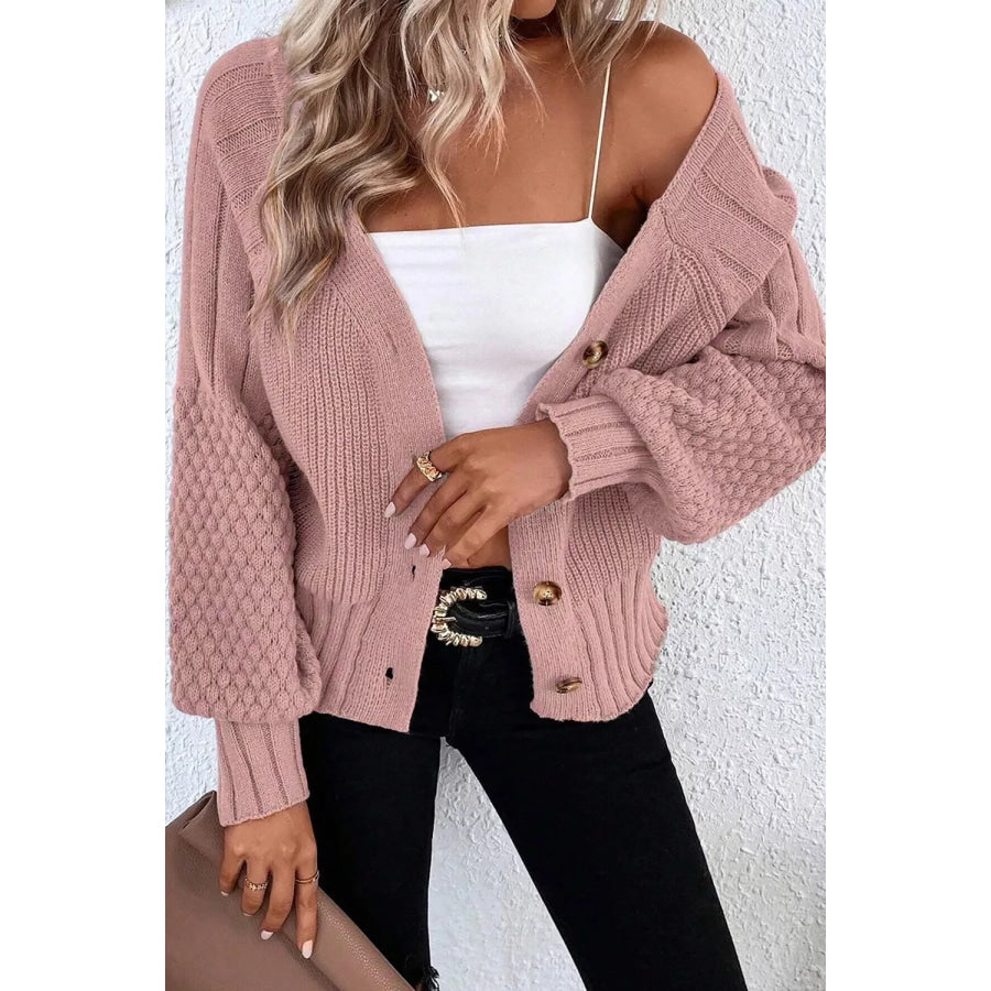 Mixed Texture Knit Button V Neck Sweater Cardigan Apparel and Accessories
