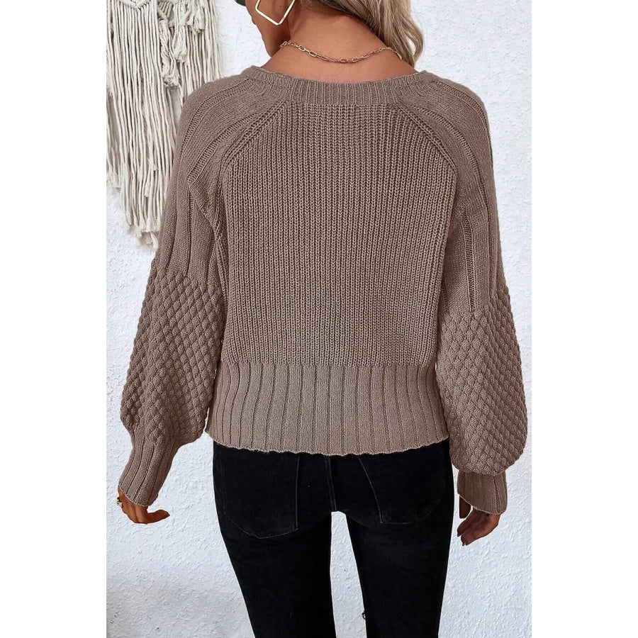 Mixed Texture Knit Button V Neck Sweater Cardigan Apparel and Accessories
