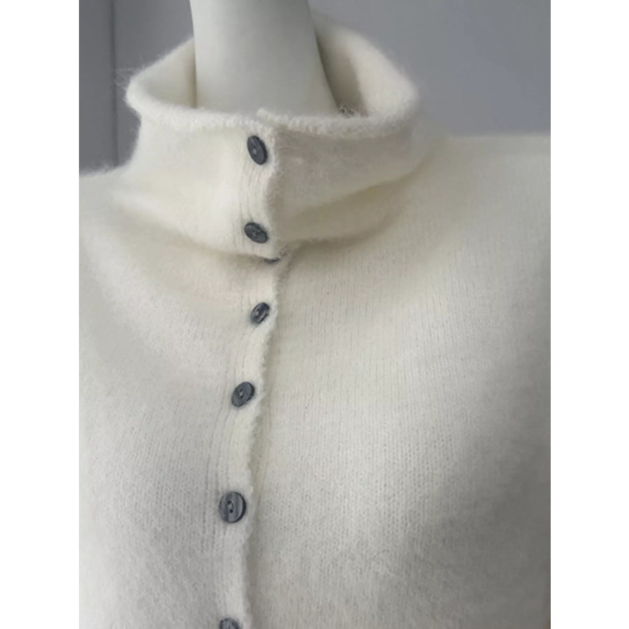 Mock Neck Button-Down Fuzzy Knit Cardigan Apparel and Accessories
