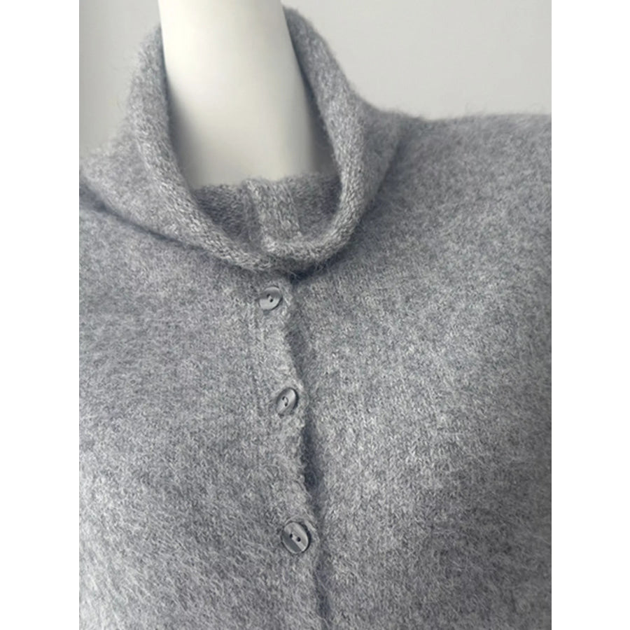 Mock Neck Button-Down Fuzzy Knit Cardigan Apparel and Accessories