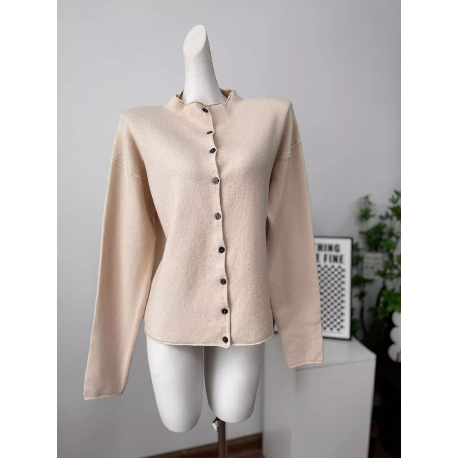 Mock Neck Button-Down Knit Cardigan Apparel and Accessories