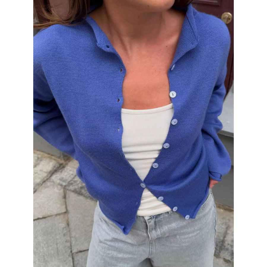 Mock Neck Button-Down Knit Cardigan Apparel and Accessories