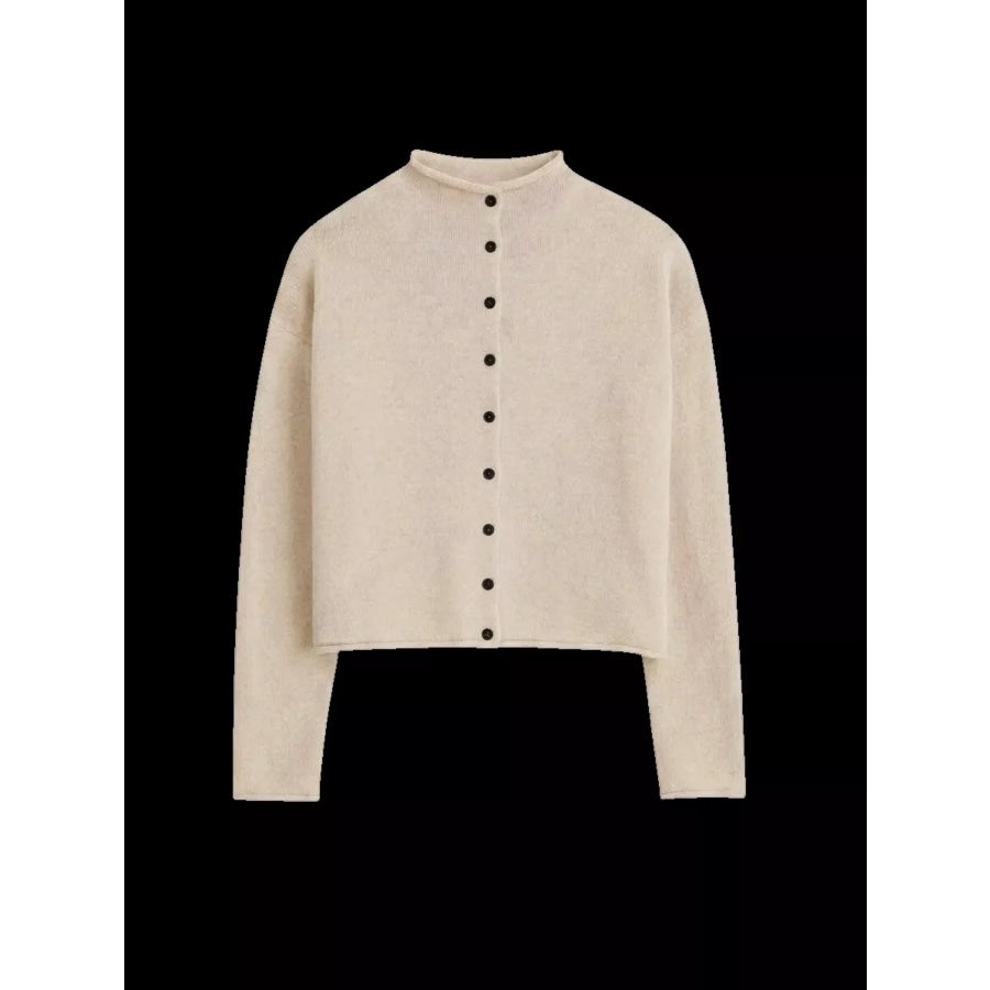 Mock Neck Button-Down Knit Cardigan Apparel and Accessories