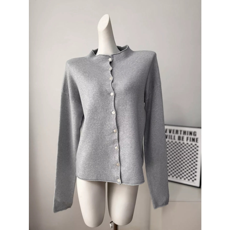 Mock Neck Button-Down Knit Cardigan Apparel and Accessories