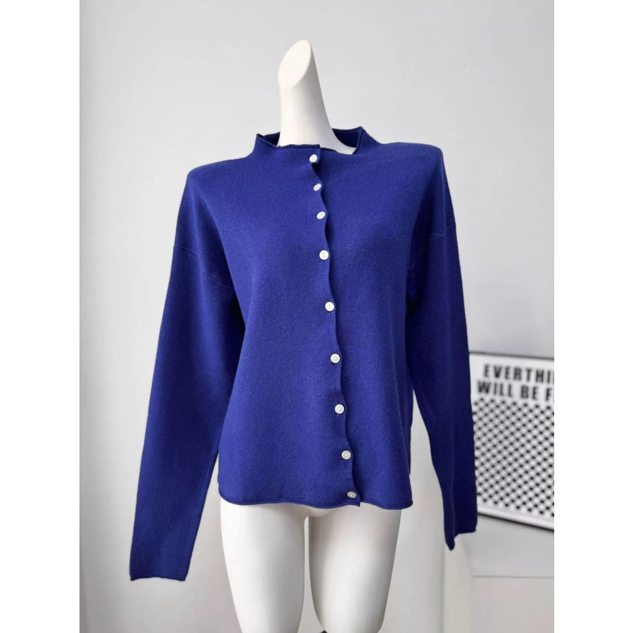 Mock Neck Button-Down Knit Cardigan Apparel and Accessories