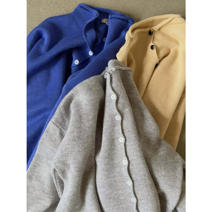 Mock Neck Button-Down Knit Cardigan Apparel and Accessories