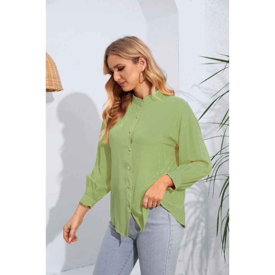 Mock Neck Buttoned Long Sleeve Shirt