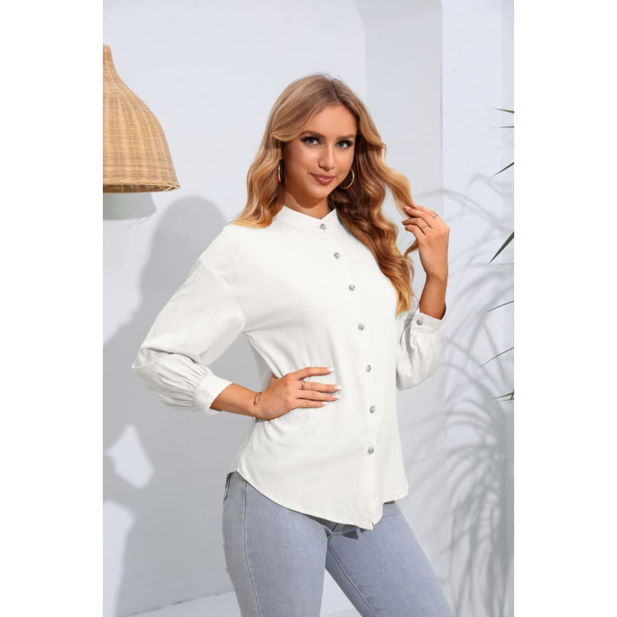 Mock Neck Buttoned Long Sleeve Shirt