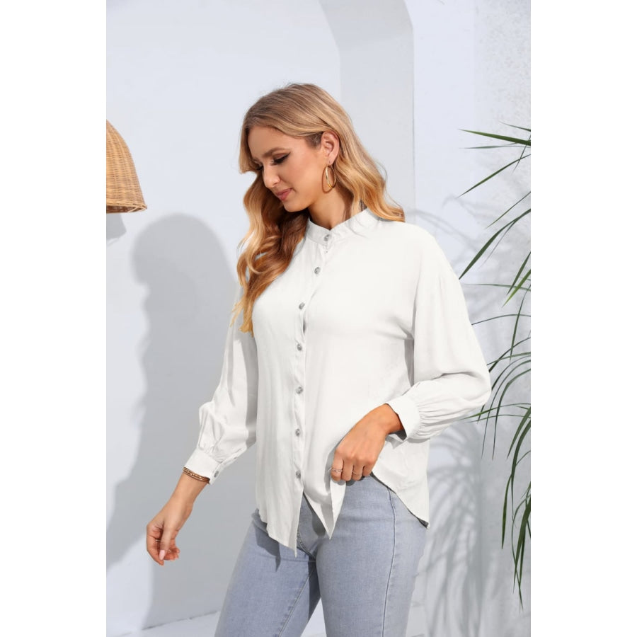 Mock Neck Buttoned Long Sleeve Shirt