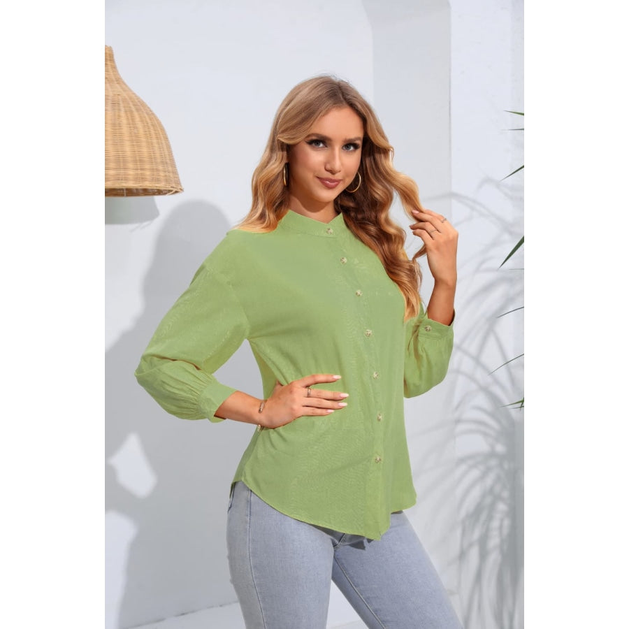 Mock Neck Buttoned Long Sleeve Shirt