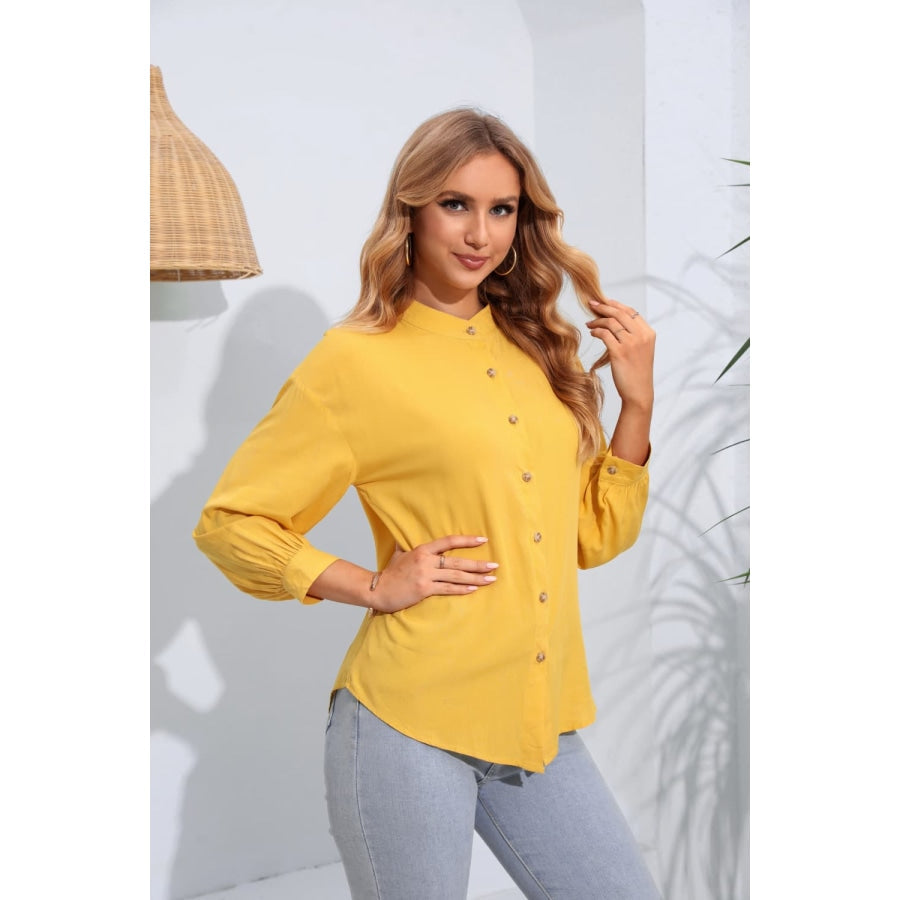 Mock Neck Buttoned Long Sleeve Shirt