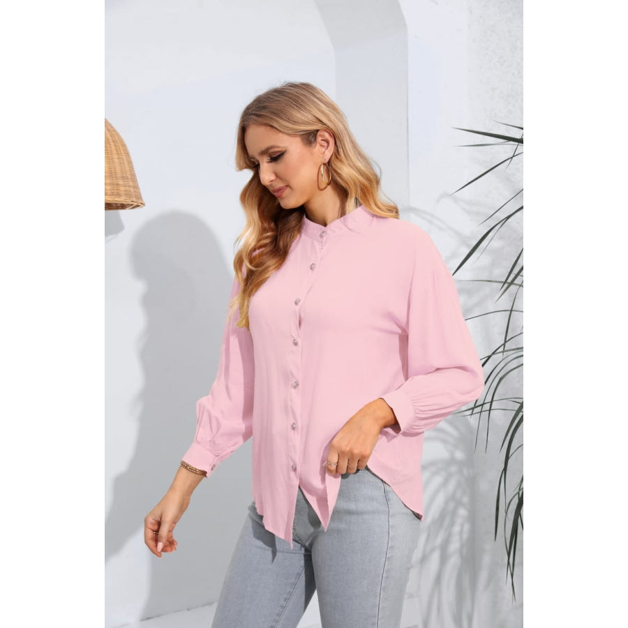 Mock Neck Buttoned Long Sleeve Shirt