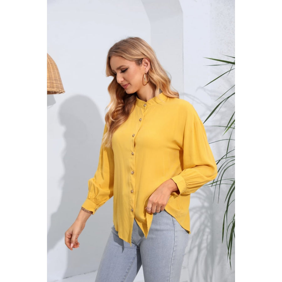 Mock Neck Buttoned Long Sleeve Shirt