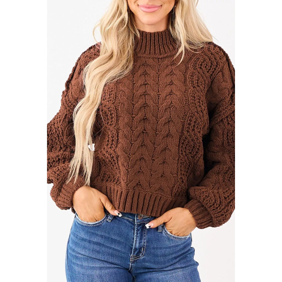 Mock Neck Cable Knit Sweater Apparel and Accessories